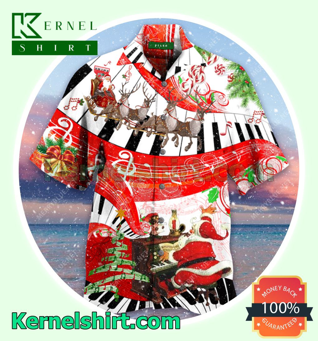 Santa Claus Christmas Piano Beach Shirt