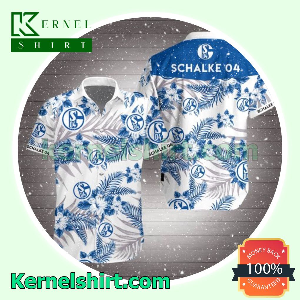 Schalke 04 Blue Tropical Floral White Beach Shirt