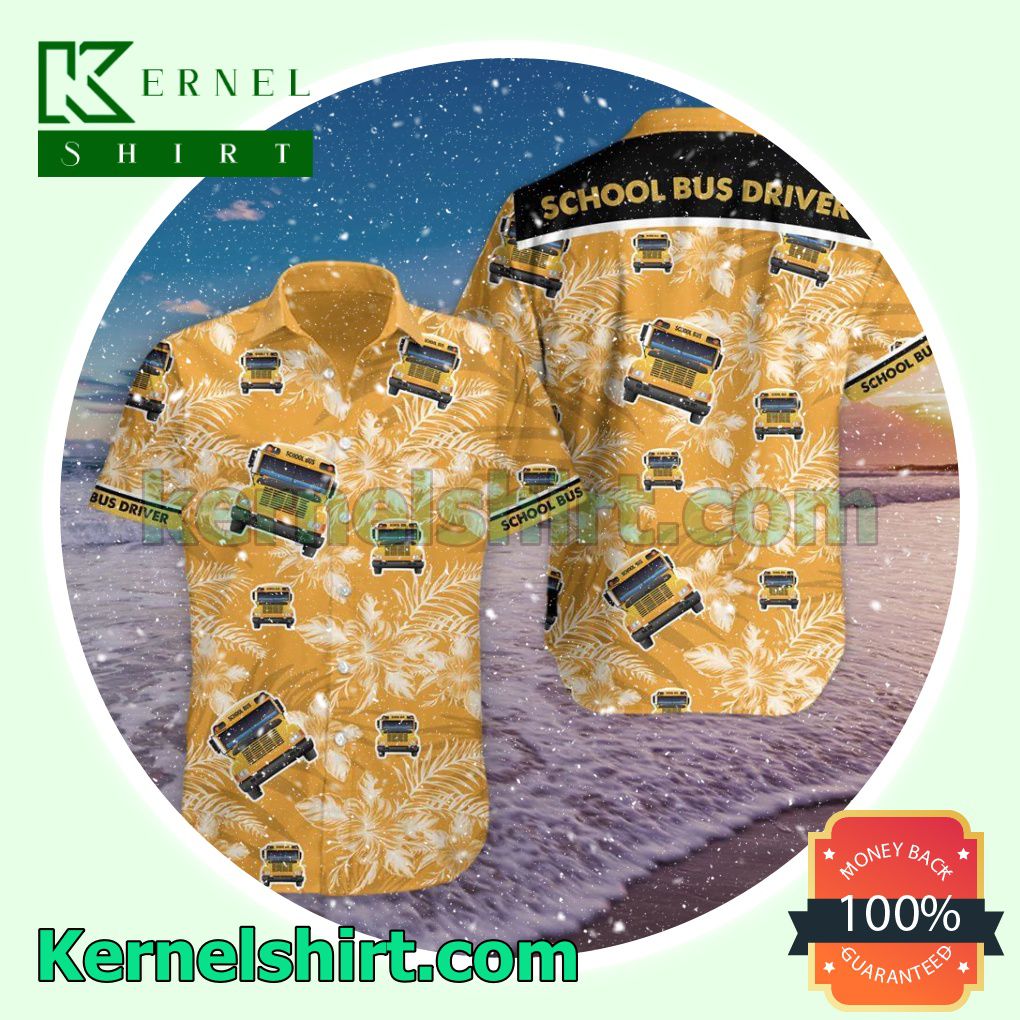 School Bus Driver Tropical Floral Yellow Beach Shirt