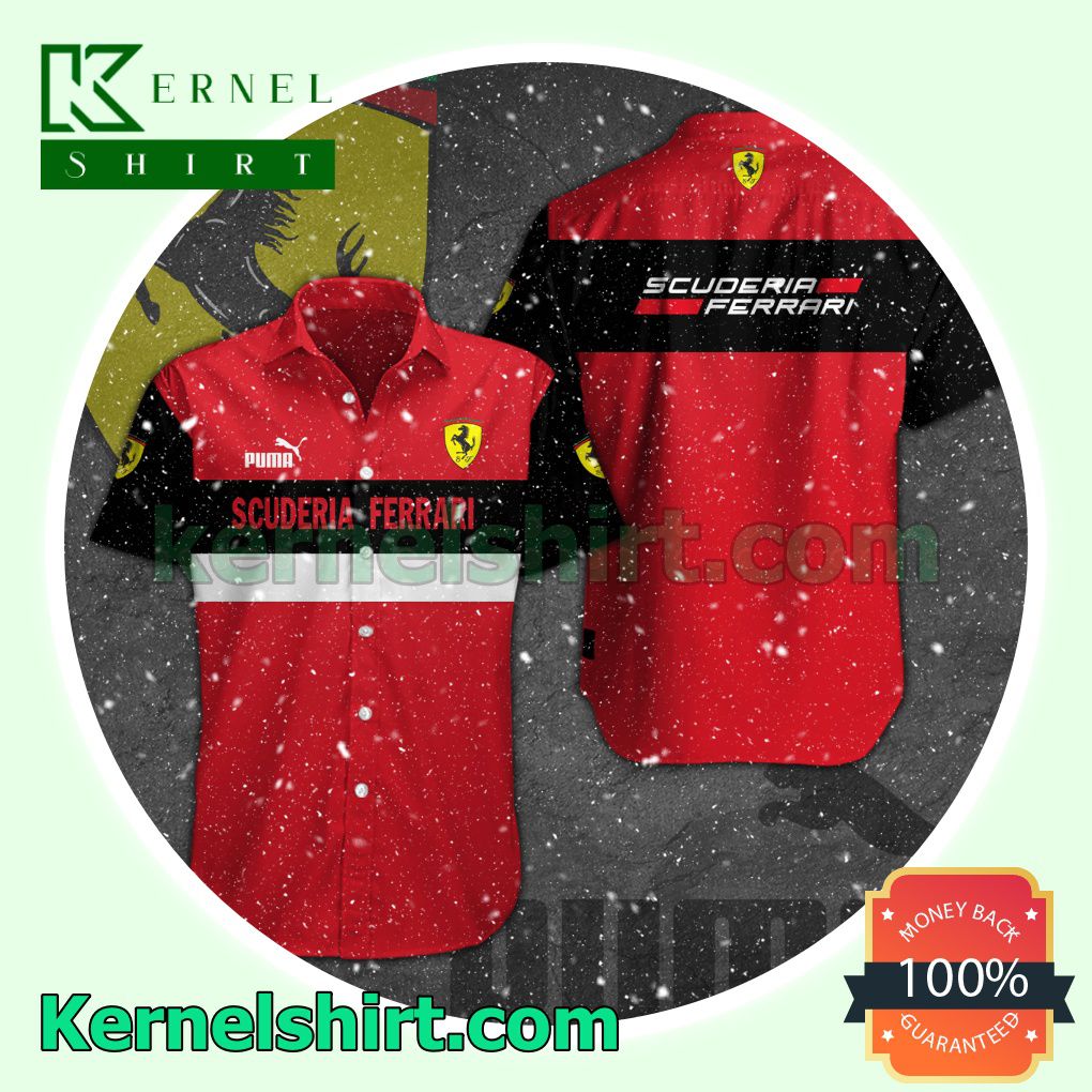 Scuderia Ferrari Puma Red Black Aloha Beach Hawaiian Shirt