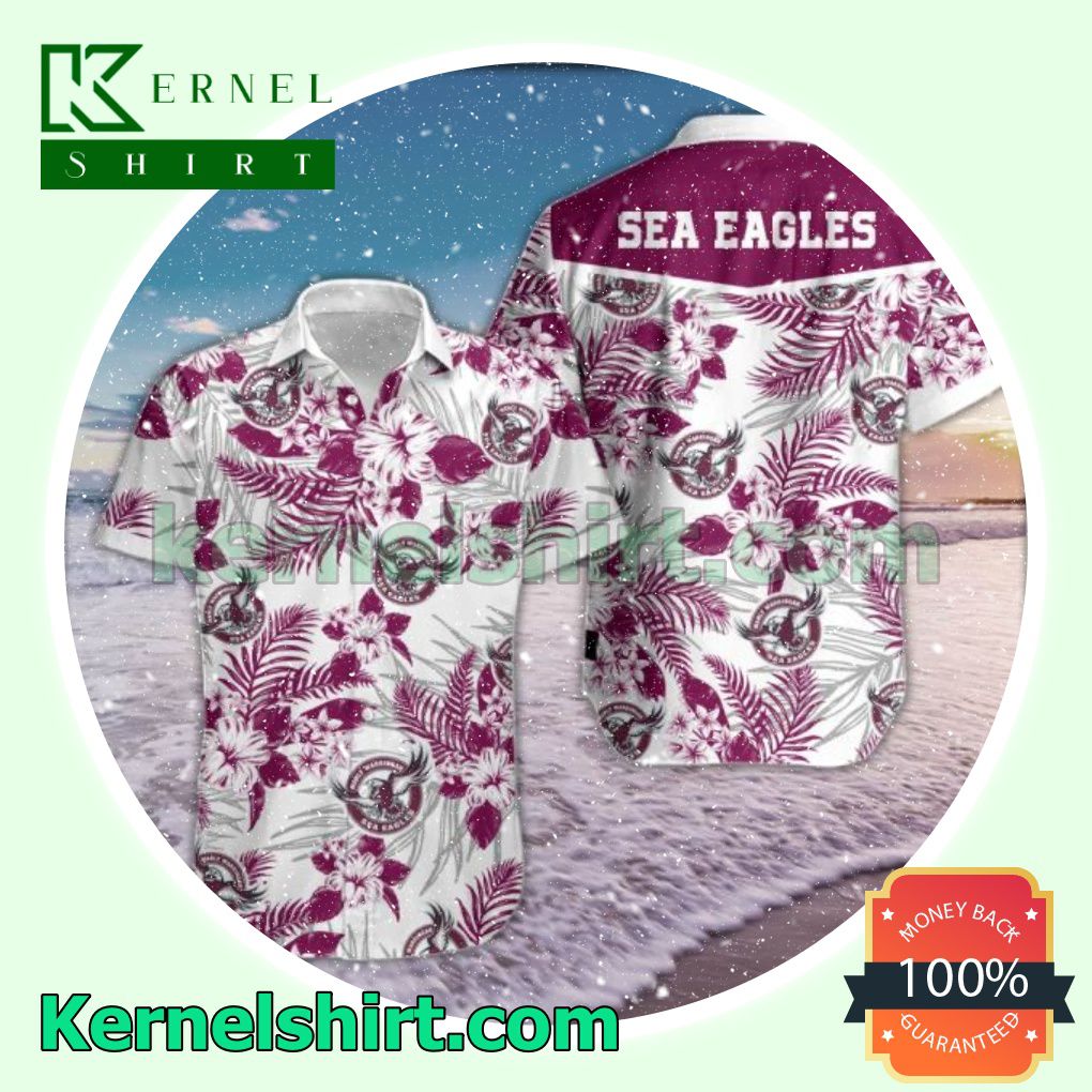 Sea Eagles Red Violet Tropical Floral White Beach Shirt