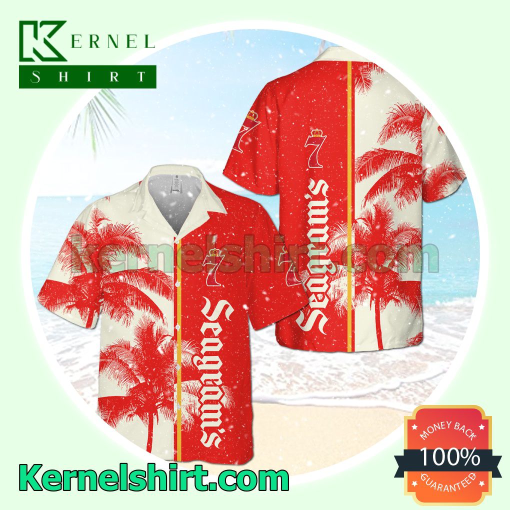 Seagram's Escapes Palm Tree Red Beige Aloha Beach Hawaiian Shirt
