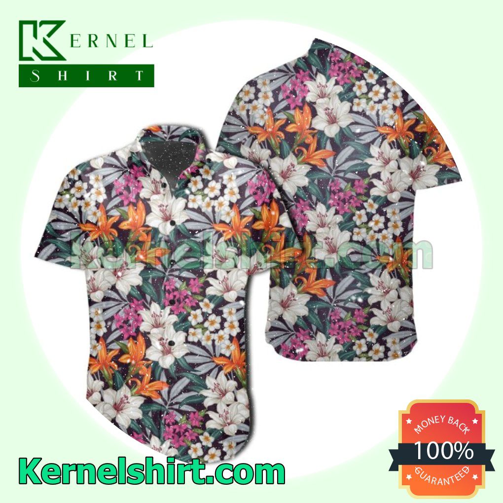 Seamless Exotic Pattern With Tropical Leaves Flowers Beach Shirts