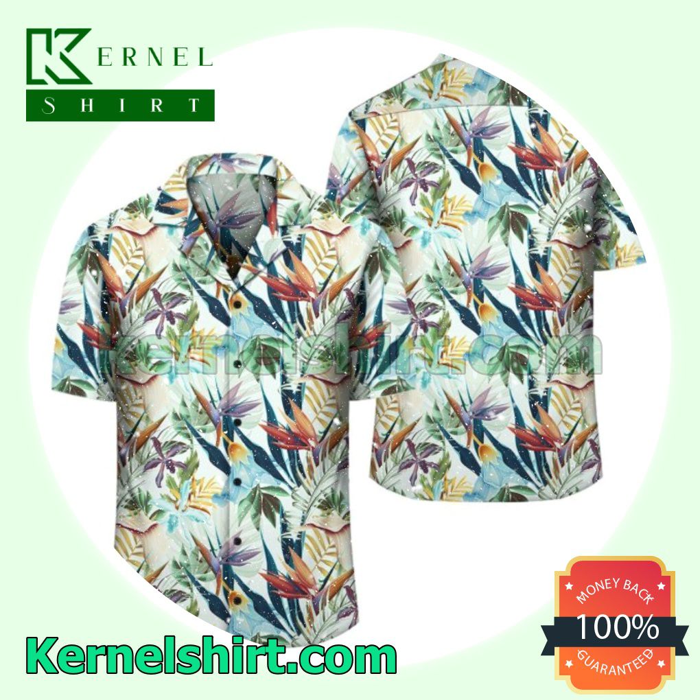 Seamless Tropical Strelitzia Flower Plant And Leaf Beach Shirts