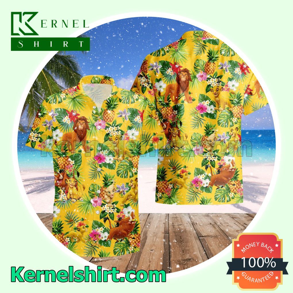 Simba Costume Disney The Lion King Yellow Green Aloha Beach Hawaiian Shirt