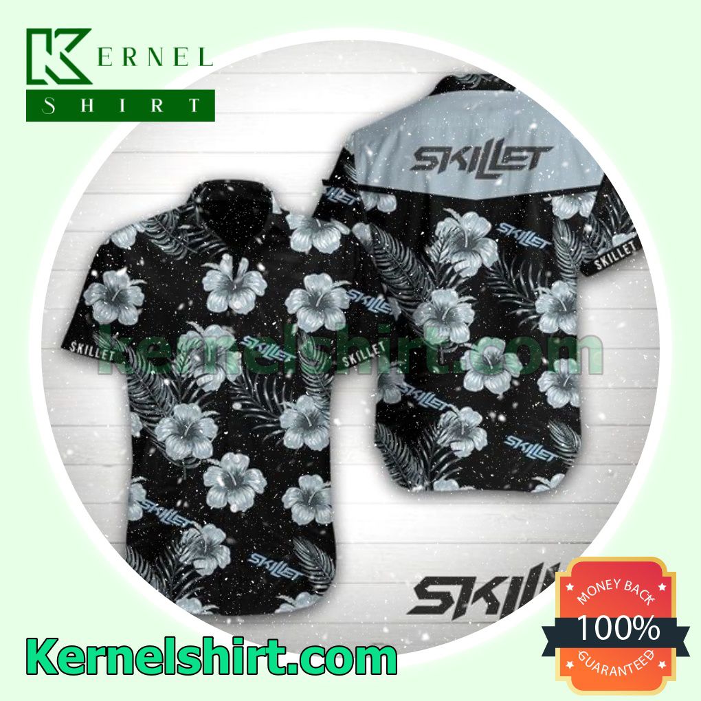 Skillet Grey Hibiscus Black Beach Shirt