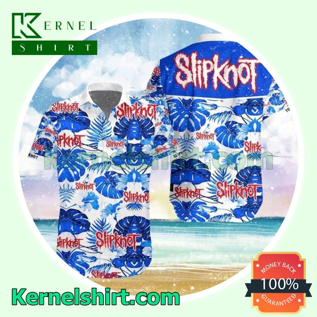 Slipknot Blue Tropical Leaves White Beach Shirt
