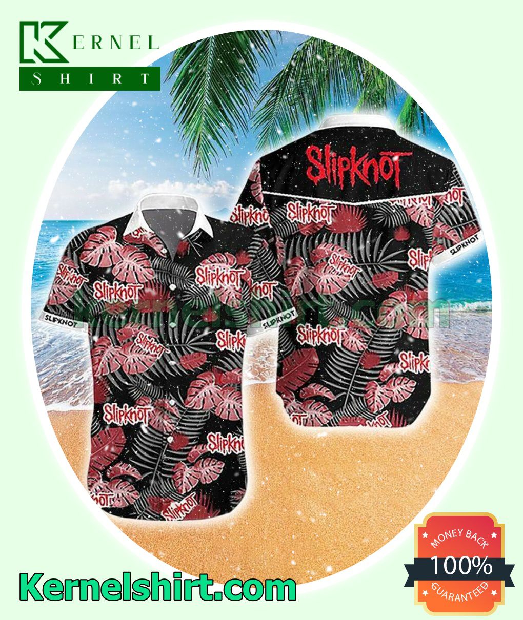 Slipknot Red Leaves Print Beach Shirt