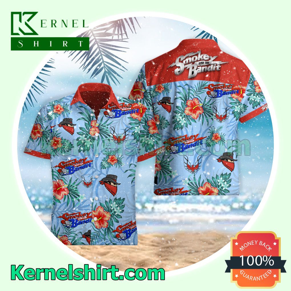 Smokey And The Bandits Tropical Pattern Red And Blue Beach Shirts