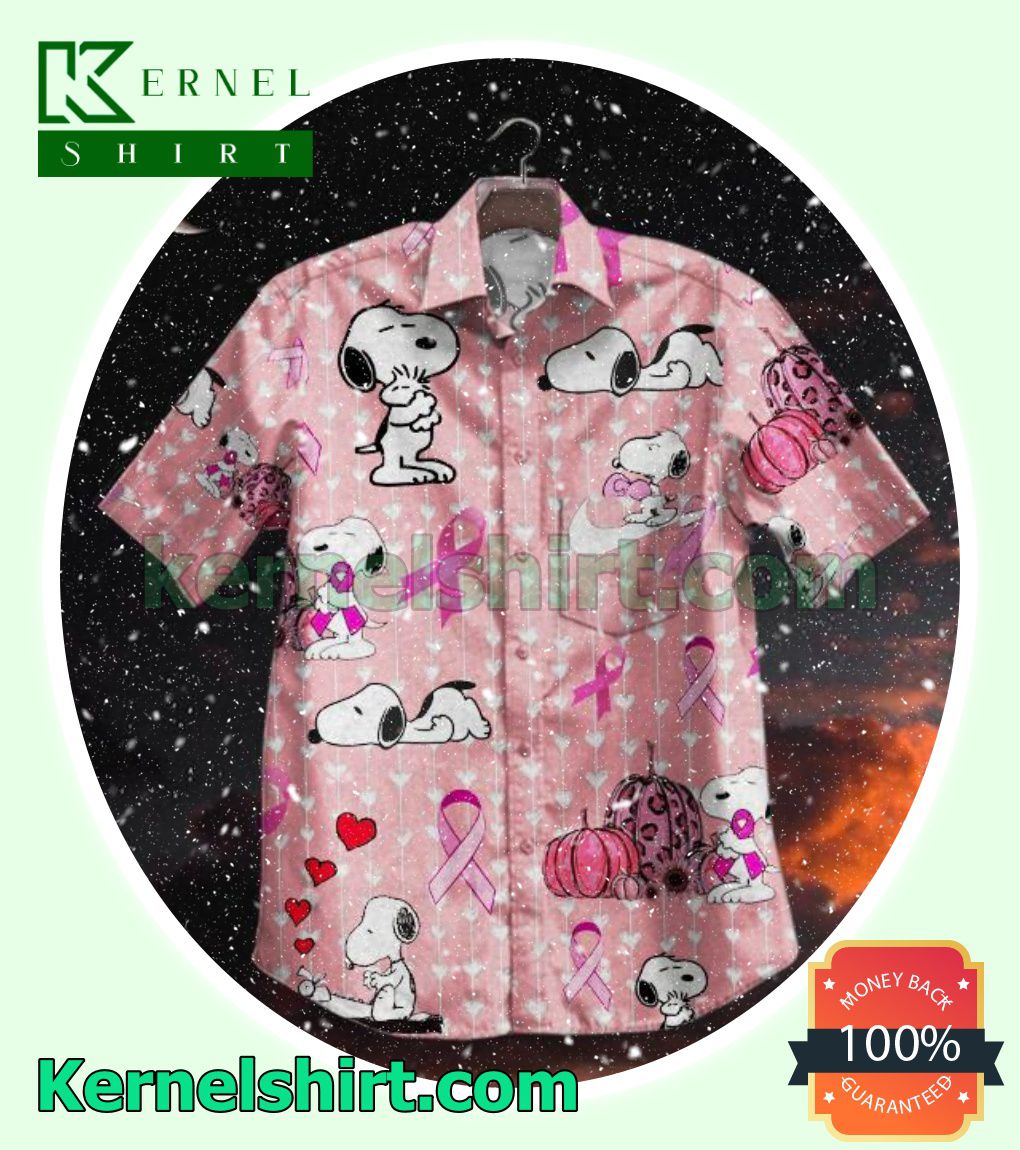 Snoopy With Cancer Ribbon Pink Beach Shirts