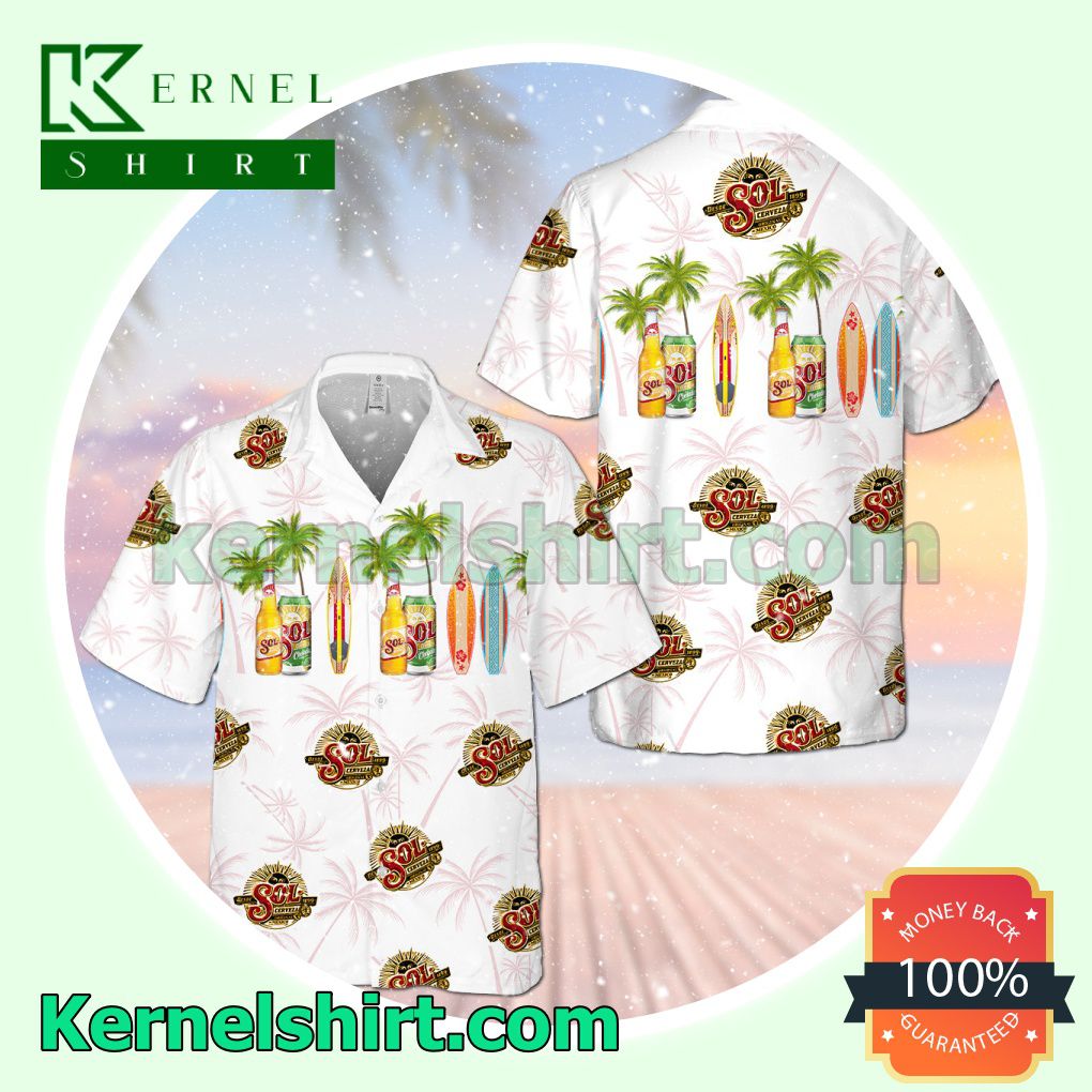 Sol Beer Palm Tree White Aloha Beach Hawaiian Shirt