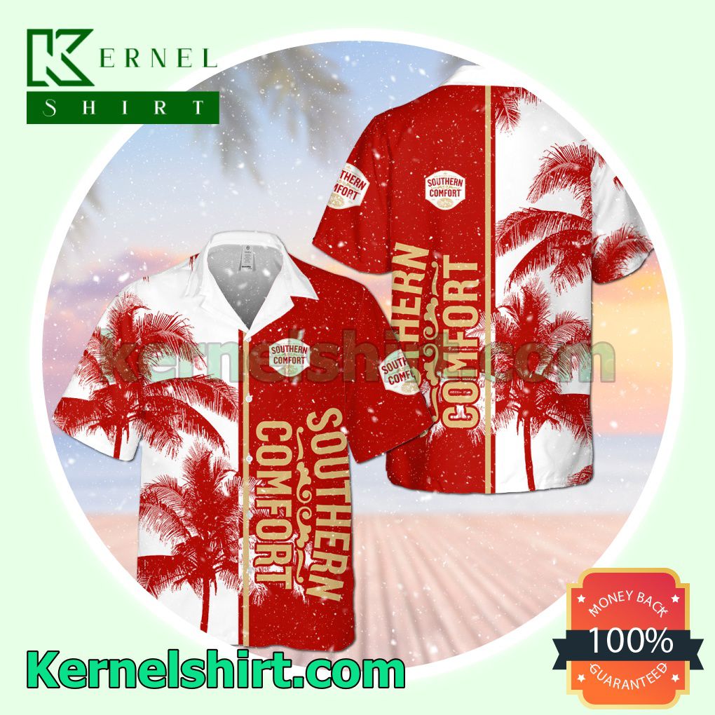 Southern Comfort Palm Tree White Red Aloha Beach Hawaiian Shirt