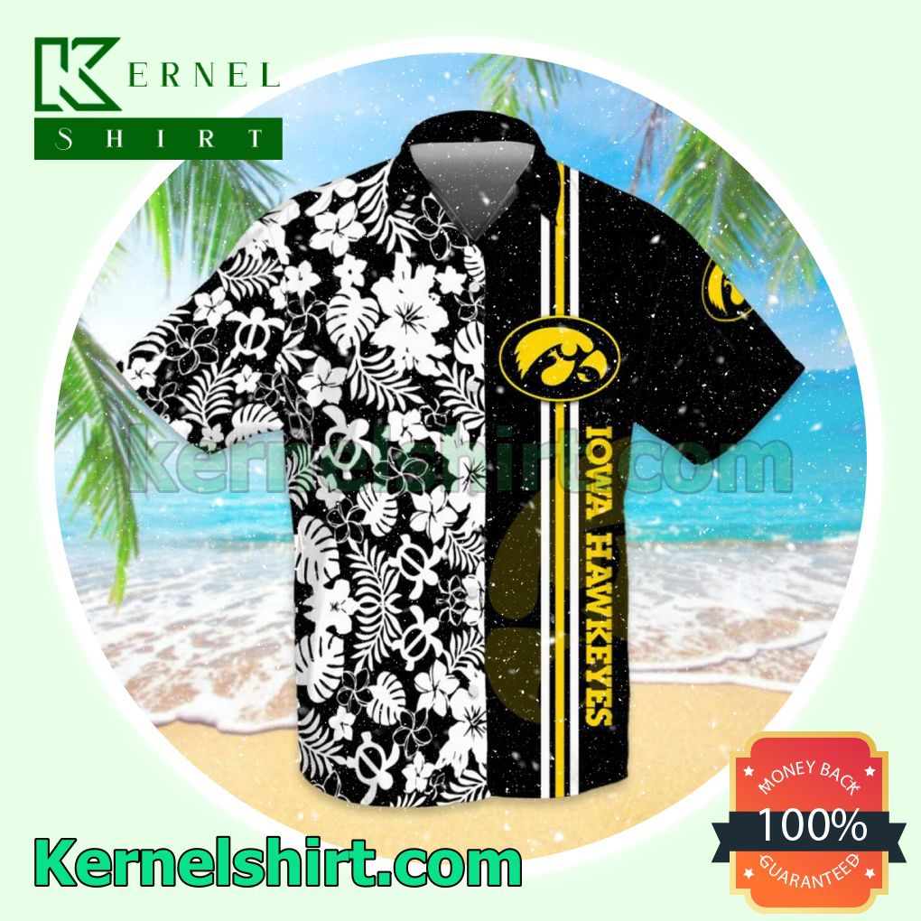 Sports American Football Ncaaf Iowa Hawkeyes White Hibiscus On Black Beach Shirt