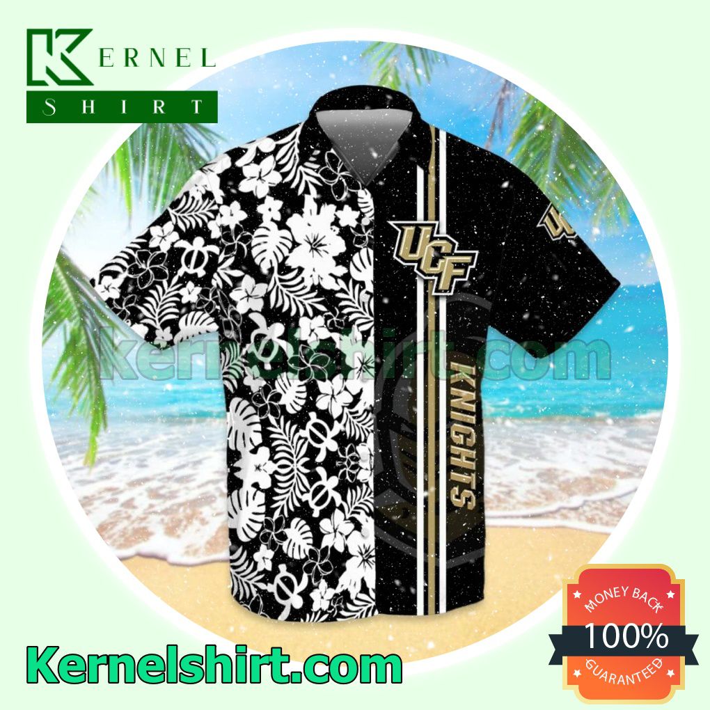 Gorgeous Sports American Football Ncaaf Ucf Knights White Hibiscus On Black Beach Shirt