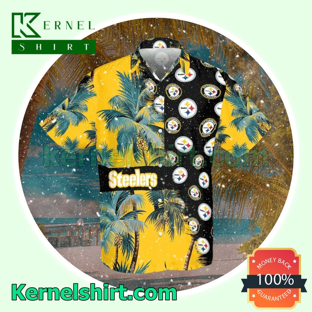 Mother's Day Gift Sports American Football Nfl Pittsburgh Steelers Palm Tree Yellow Black Beach Shirt