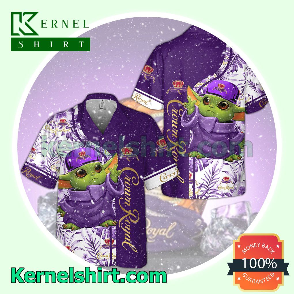 Star Wars Baby Yoda Crown Royal Flowery Purple White Aloha Beach Hawaiian Shirt
