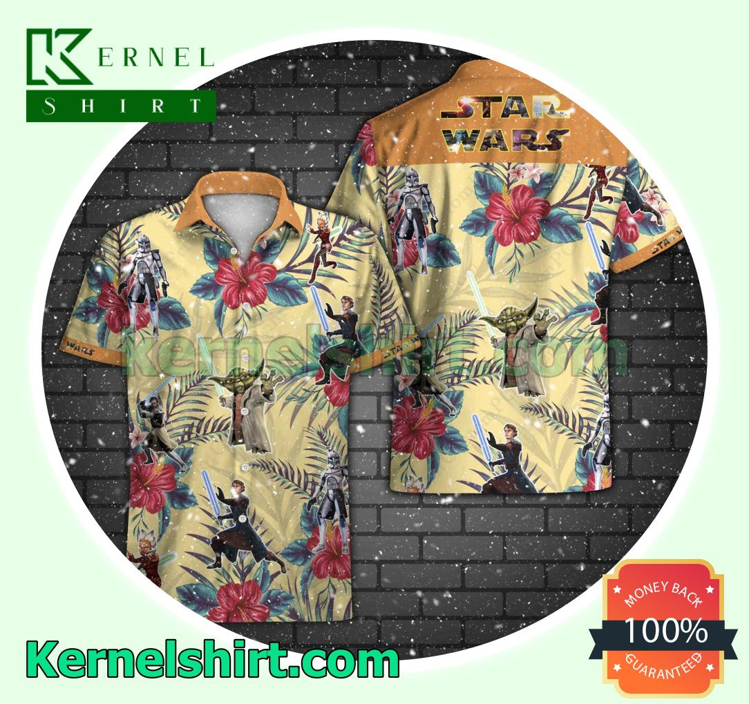 Star Wars Characters Hibiscus Light Yellow Beach Shirt