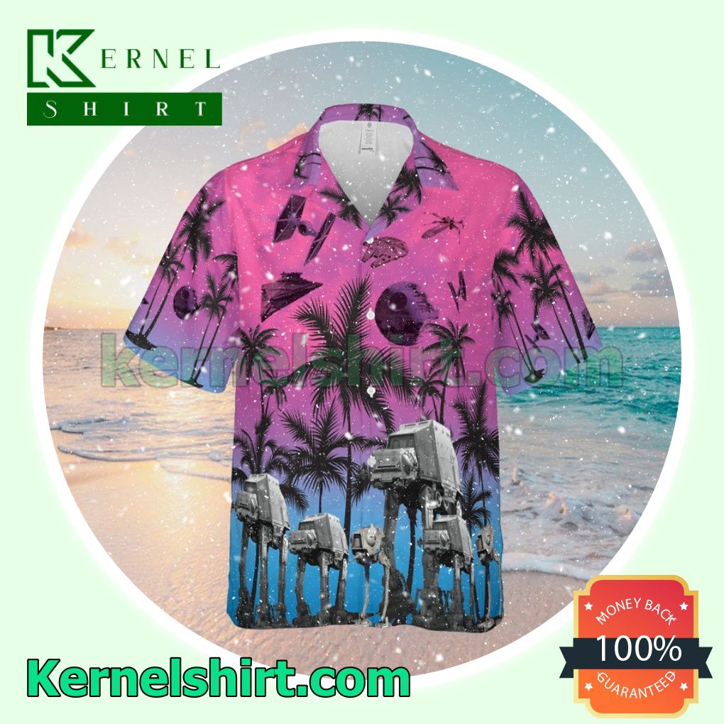 Star Wars Robot Palm Tree Sunset Ombre Aloha Beach Hawaiian Shirt