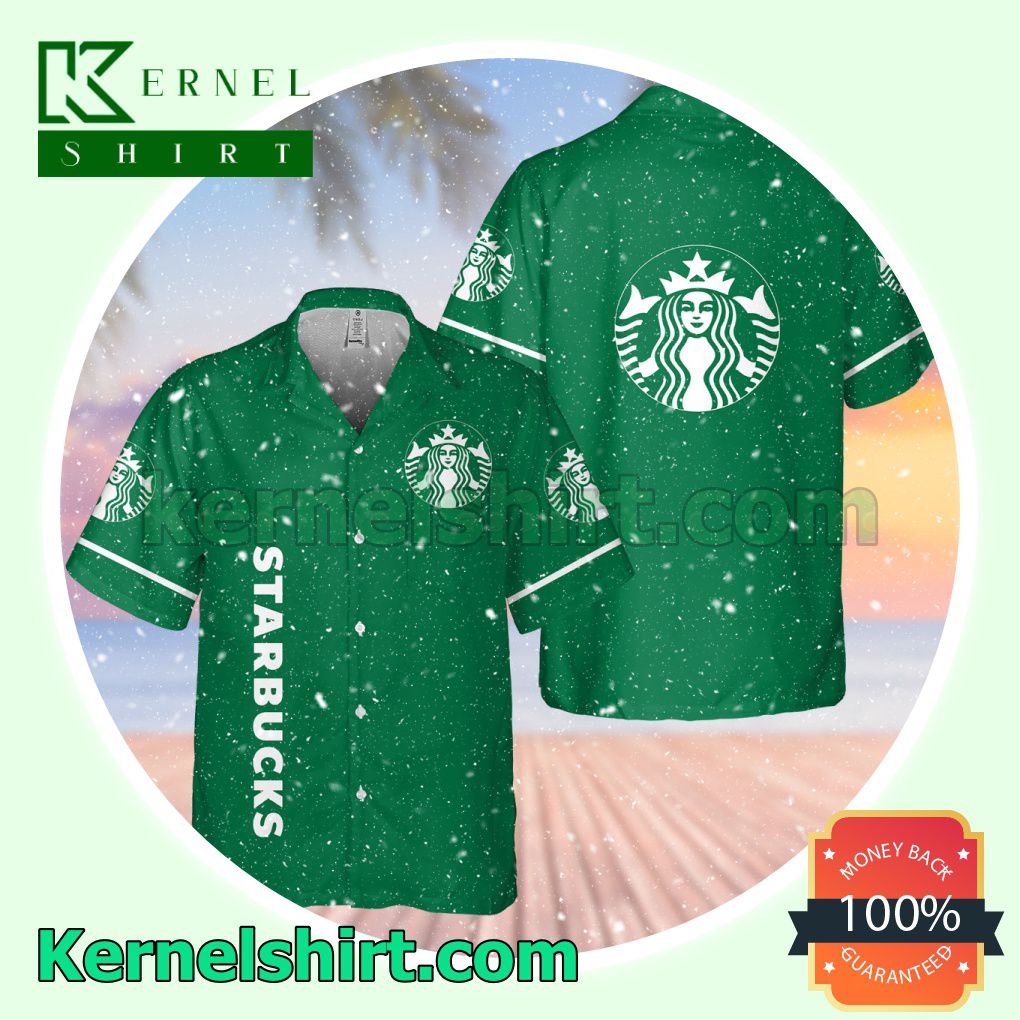 Starbucks Coffee Green Aloha Beach Hawaiian Shirt
