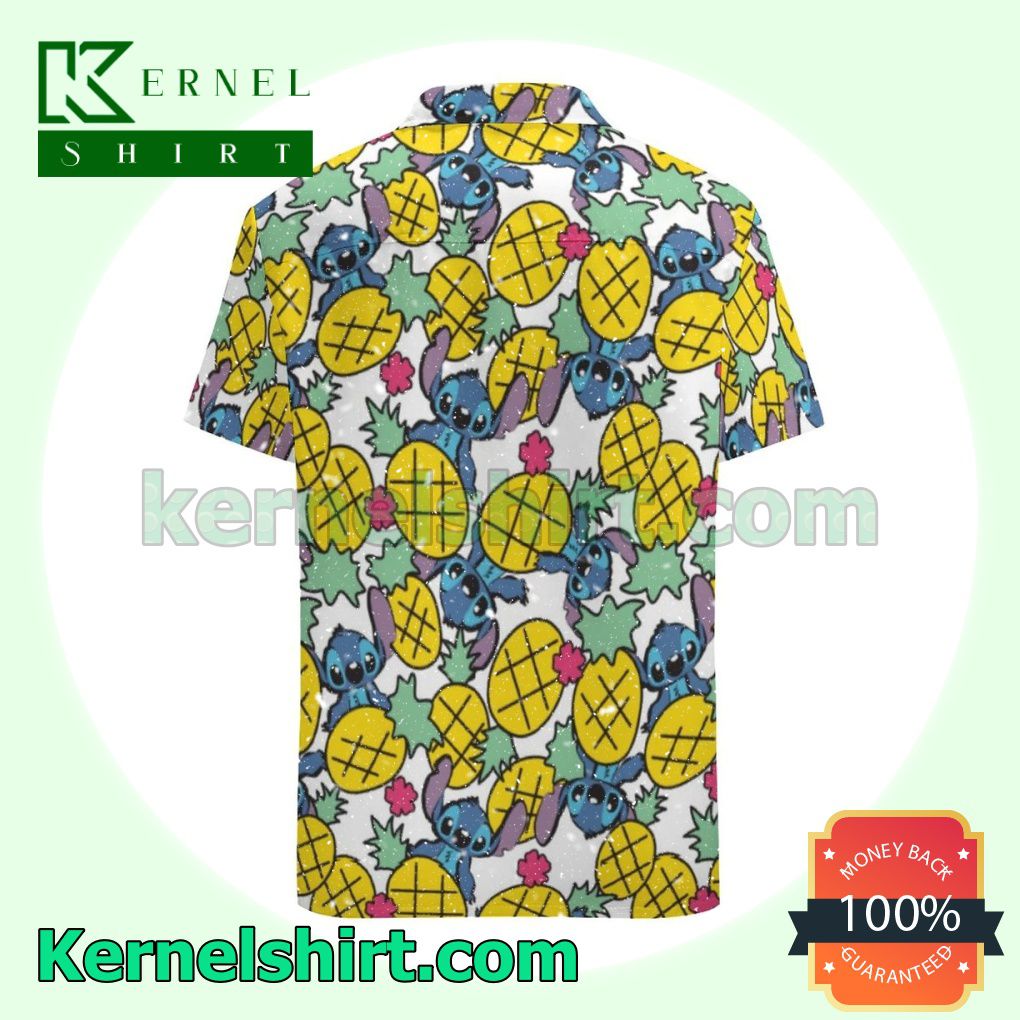 Get Here Stitch Pineapple Pattern Aloha Beach Hawaiian Shirt