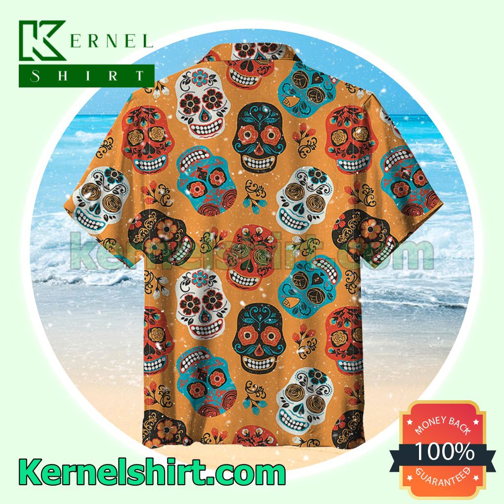 Sugar Skull Pattern Trend Orange Beach Shirt