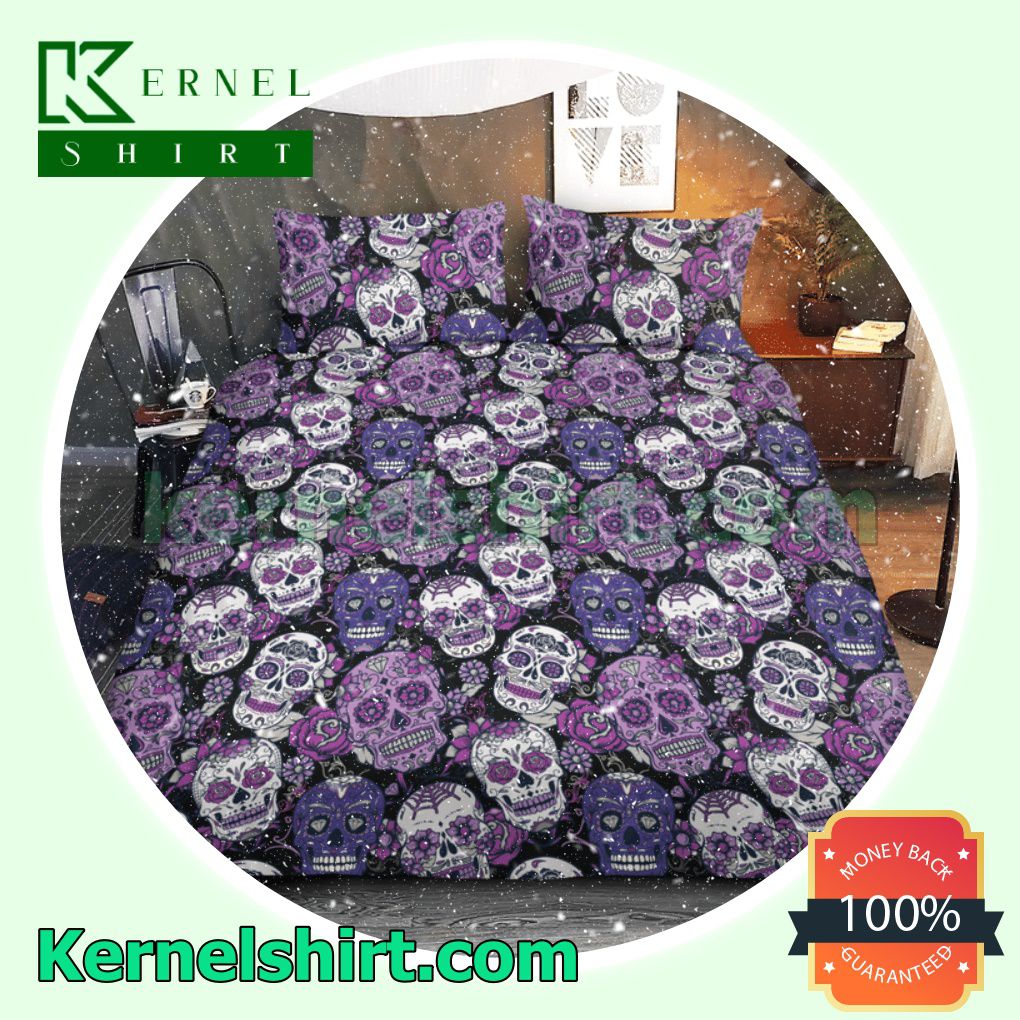 Sugar Skull Purple Halloween Queen King Twin Duvet Cover Set a