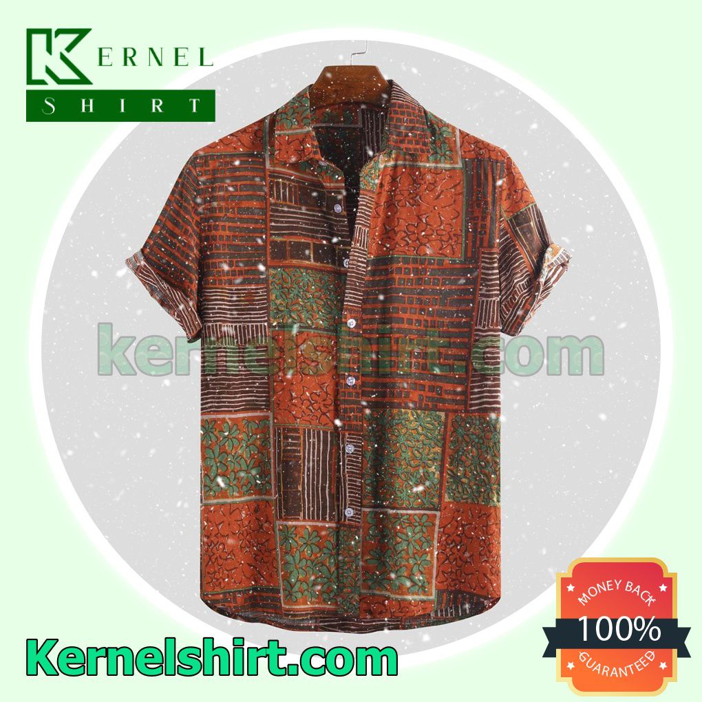 Summer Ethnic Orange Pattern Beach Shirts