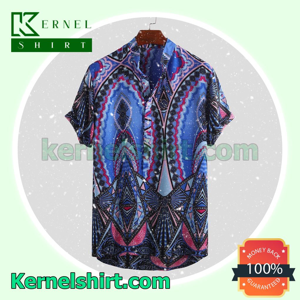 Summer Stand Collar Ethnic Printed Holiday Beach Shirts