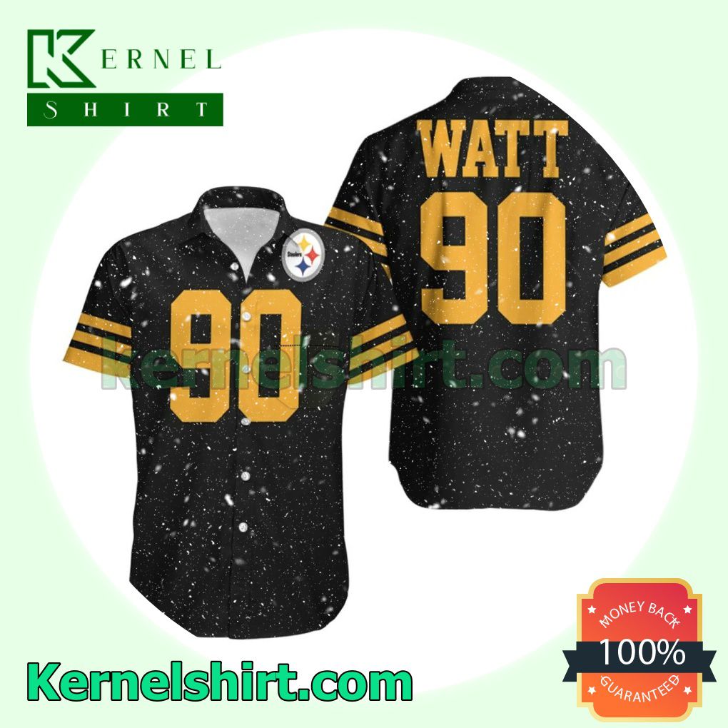 T J Watt 90 Pittsburgh Steelers Black Jersey Inspired Style Beach Shirt