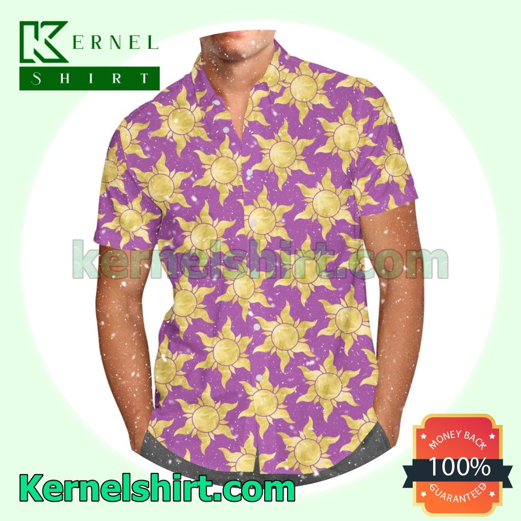 Tangled Suns Rapunzel Disney Cartoon Graphics Purple Aloha Beach Hawaiian Shirt