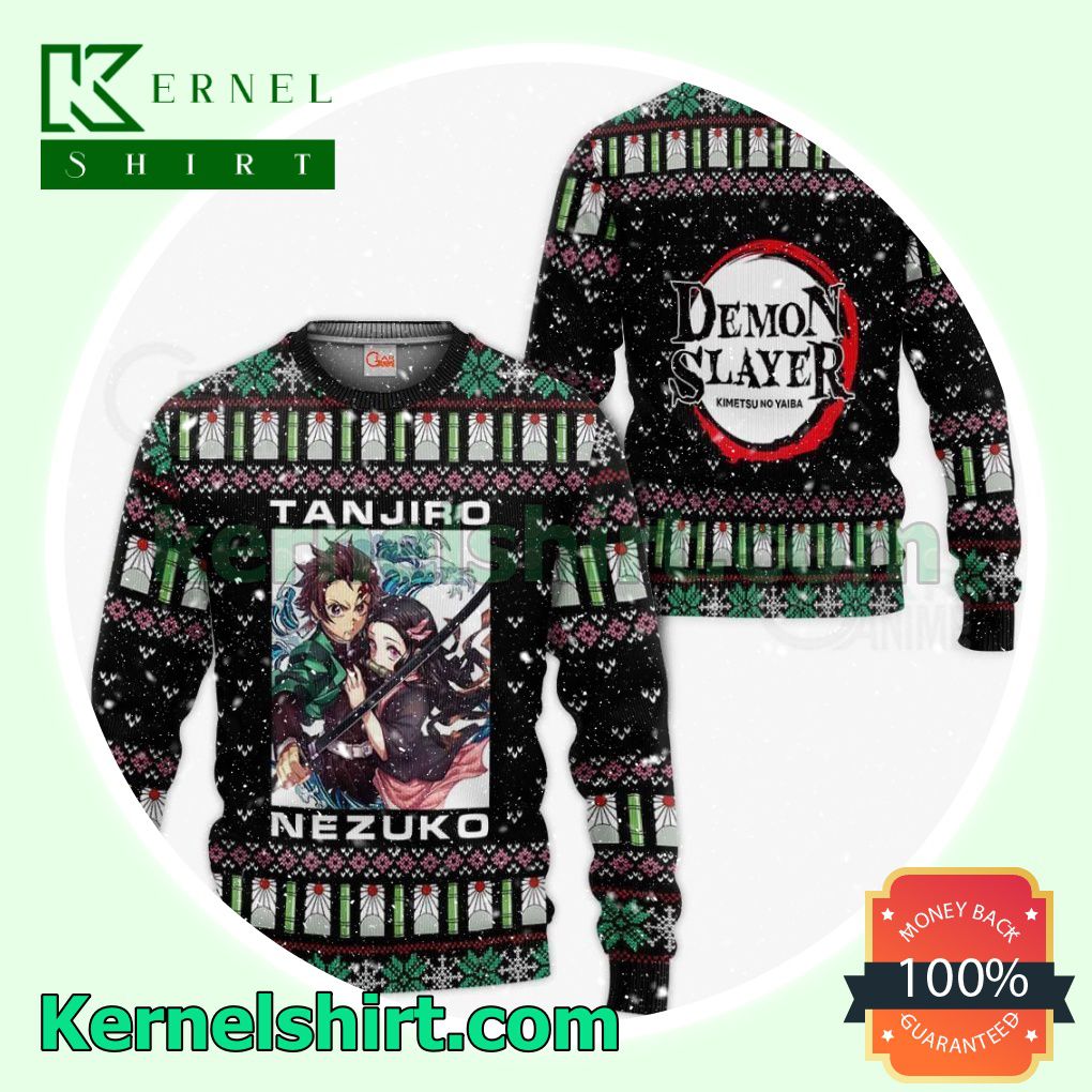 Tanjiro And Nezuko Ugly Christmas Demon Slayer Anime Gift Fans Gift Hoodie Sweatshirt Button Down Shirts
