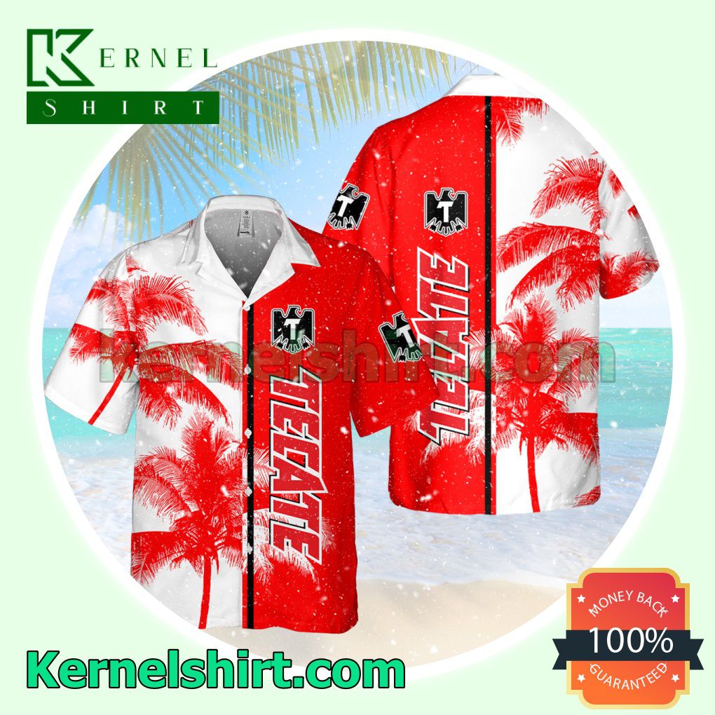 Tecate Palm Tree White Red Aloha Beach Hawaiian Shirt