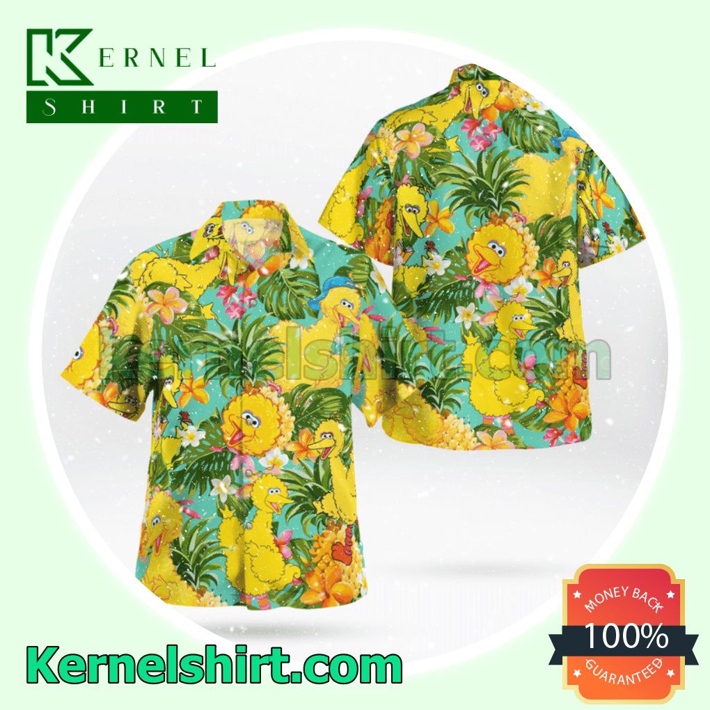 The Muppet Big Bird Pineapple Tropical Button Aloha Beach Hawaiian Shirt