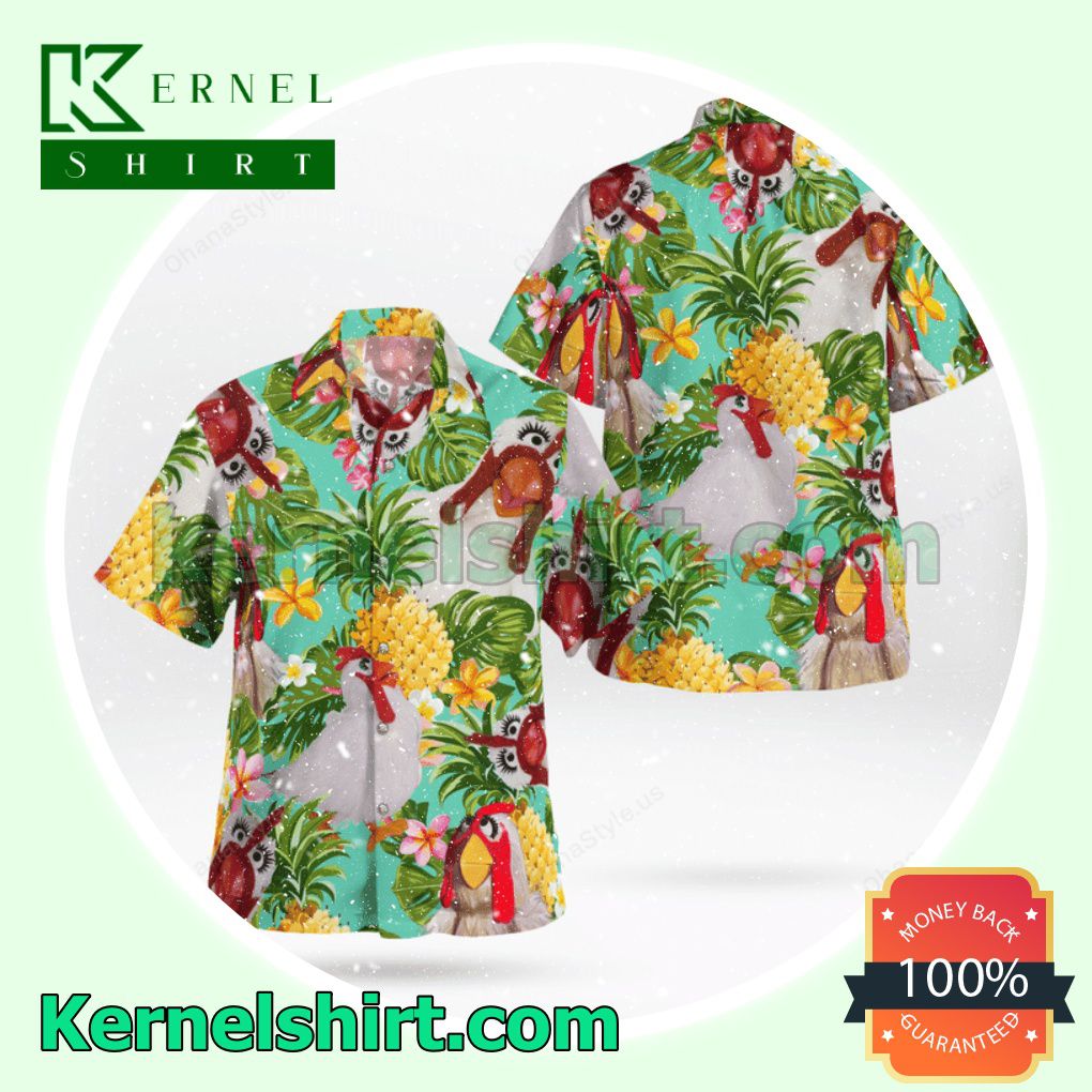 The Muppet Camilla The Chicken Pineapple Tropical Aloha Beach Hawaiian Shirt