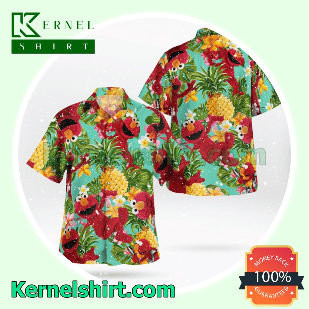 The Muppet Elmo Pineapple Tropical Button Aloha Beach Hawaiian Shirt