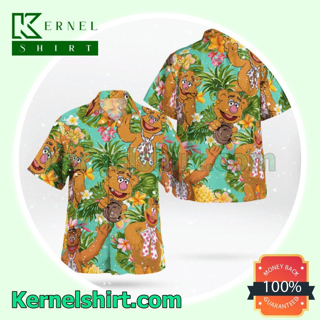 The Muppet Fozzie Bear Pineapple Tropical Button Aloha Beach Hawaiian Shirt