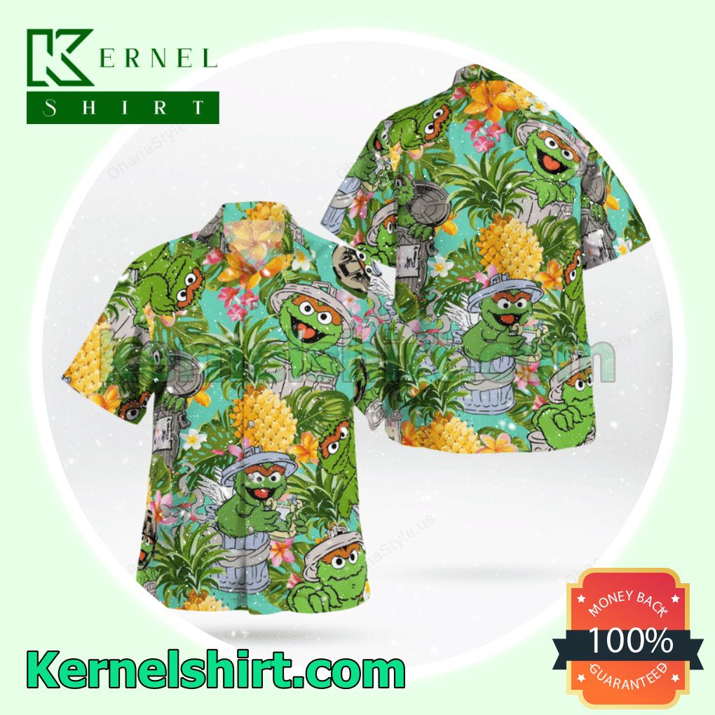 The Muppet Oscar The Grouch Pineapple Tropical Aloha Beach Hawaiian Shirt