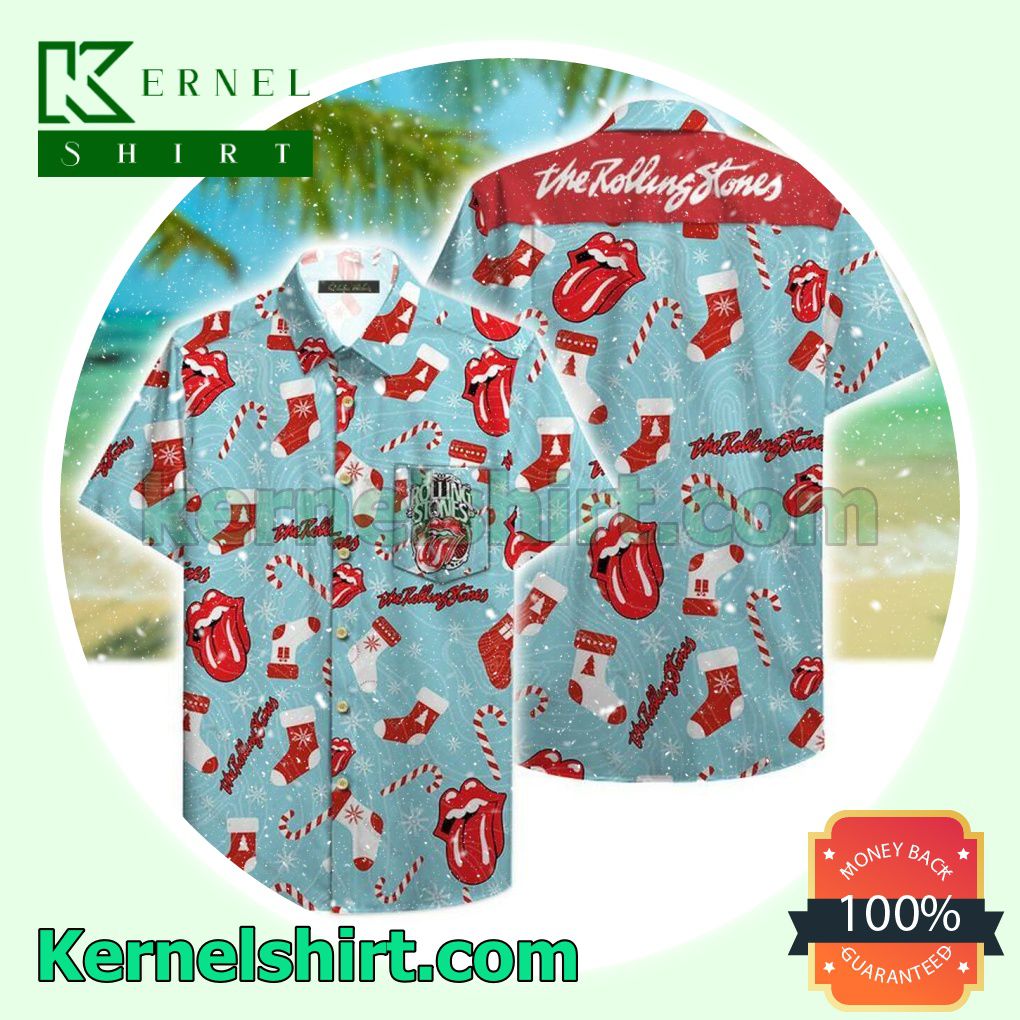 The Rolling Stones Christmas Pattern Blue Beach Shirt