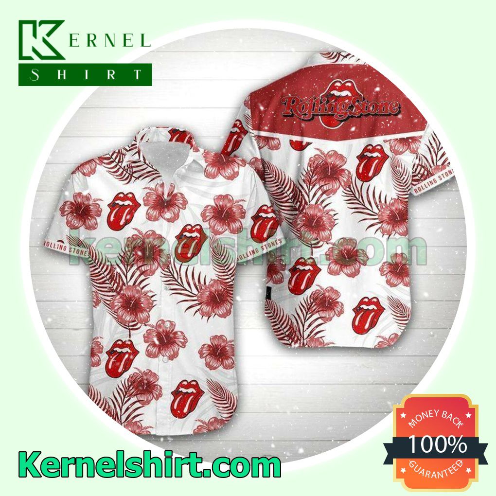 The Rolling Stones Red Hibiscus White Beach Shirt