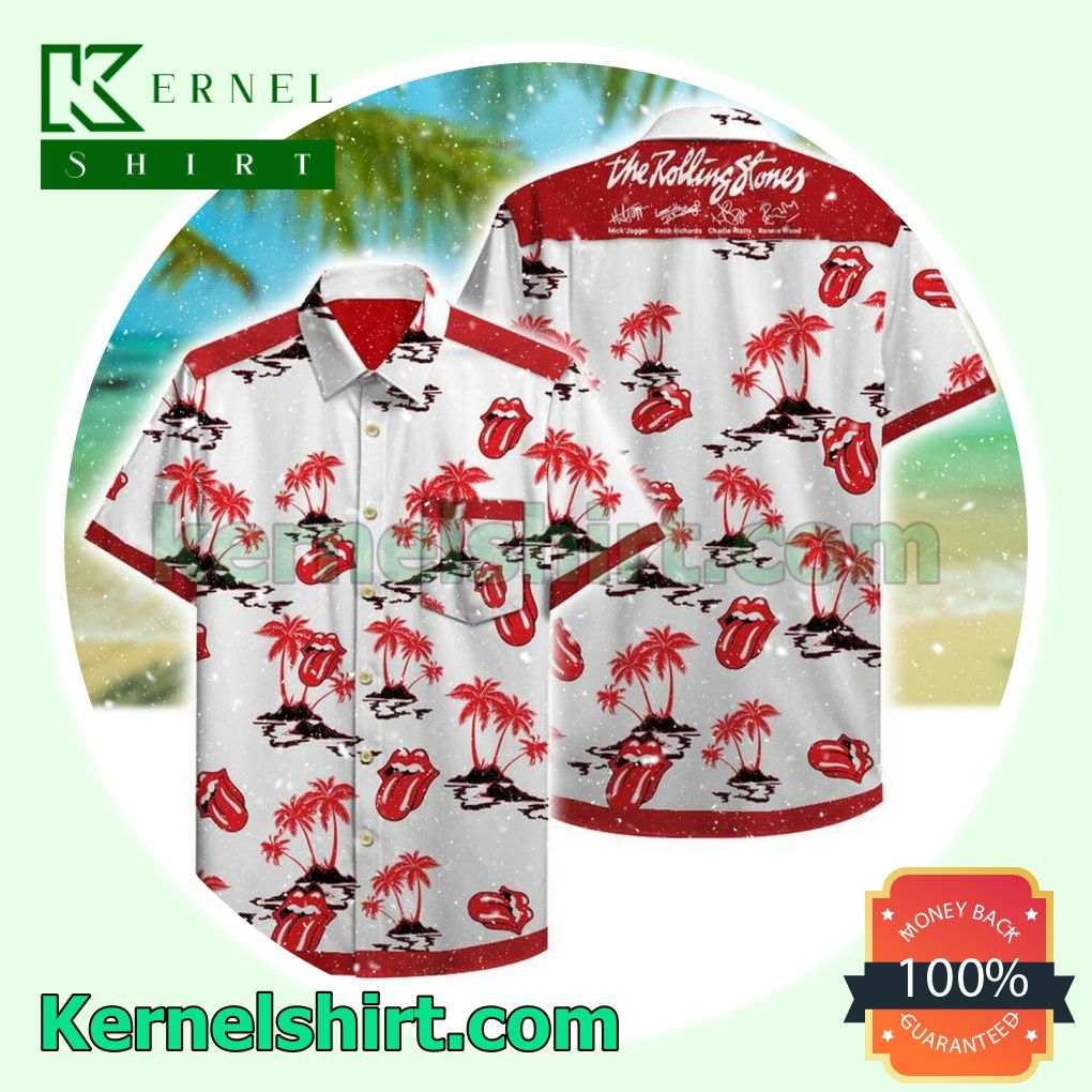 The Rolling Stones Signatures Red Palm Tree White Beach Shirt