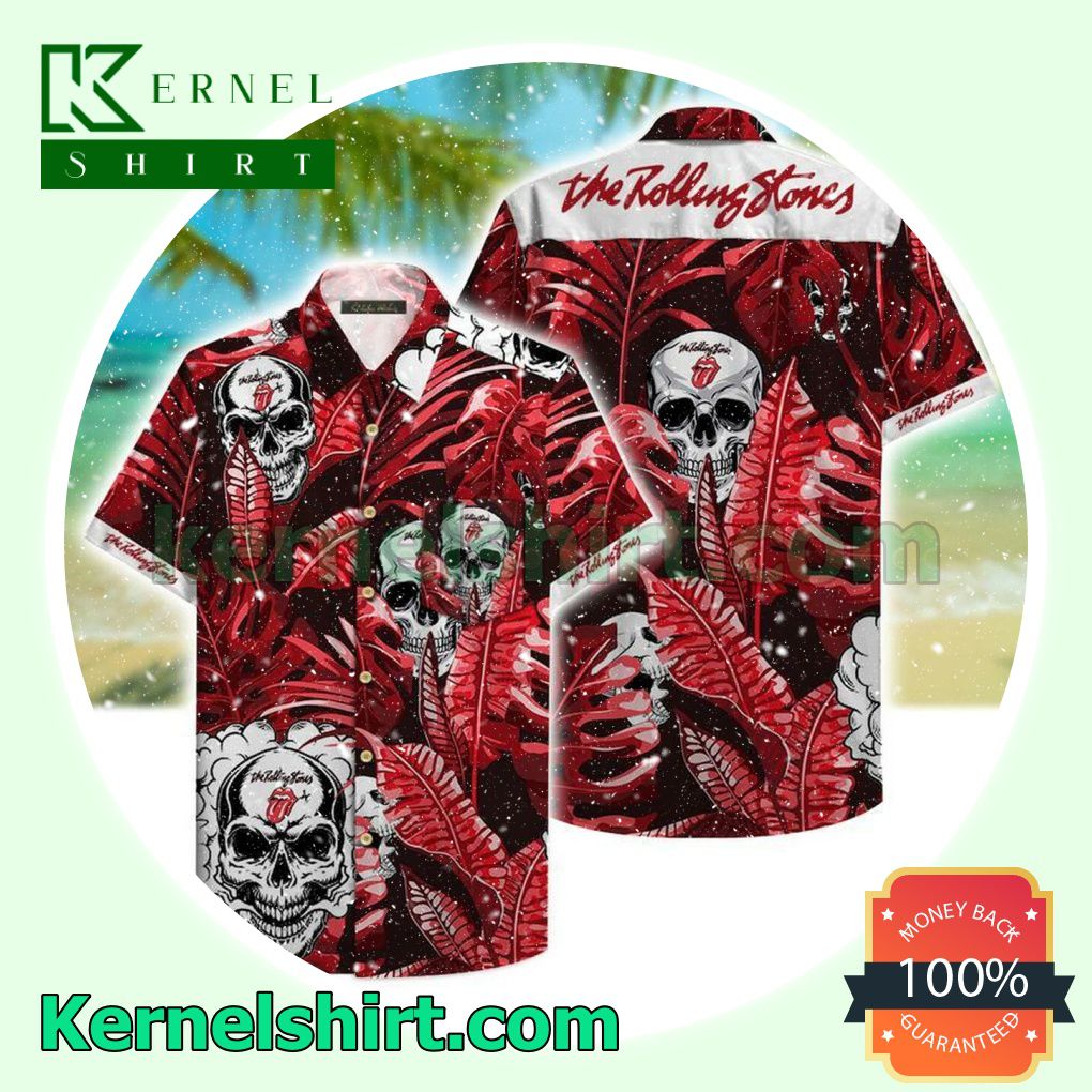 The Rolling Stones Skull Hidden Behind Red Leaves Beach Shirt