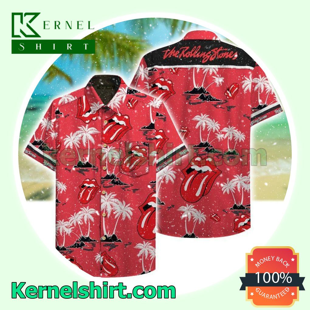 New The Rolling Stones White Palm Tree Red Beach Shirt