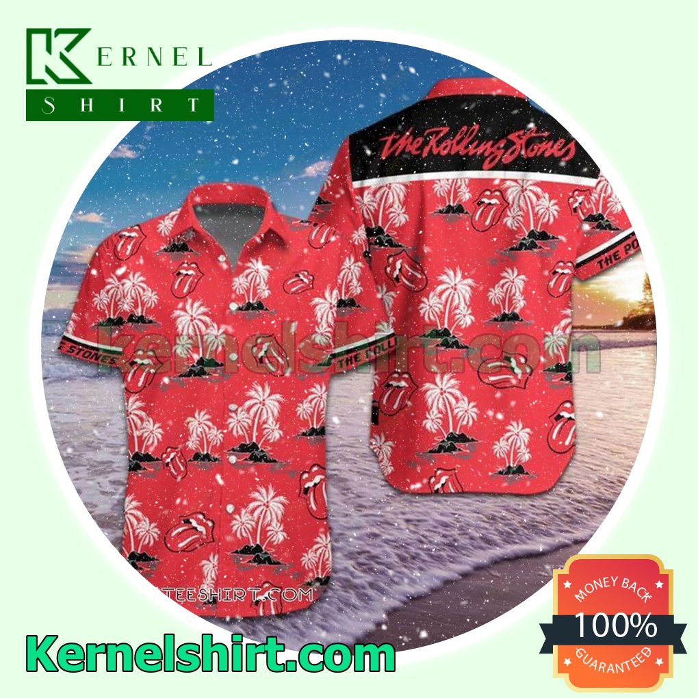 The Rolling Stones White Palm Tree Red Style 2 Beach Shirt