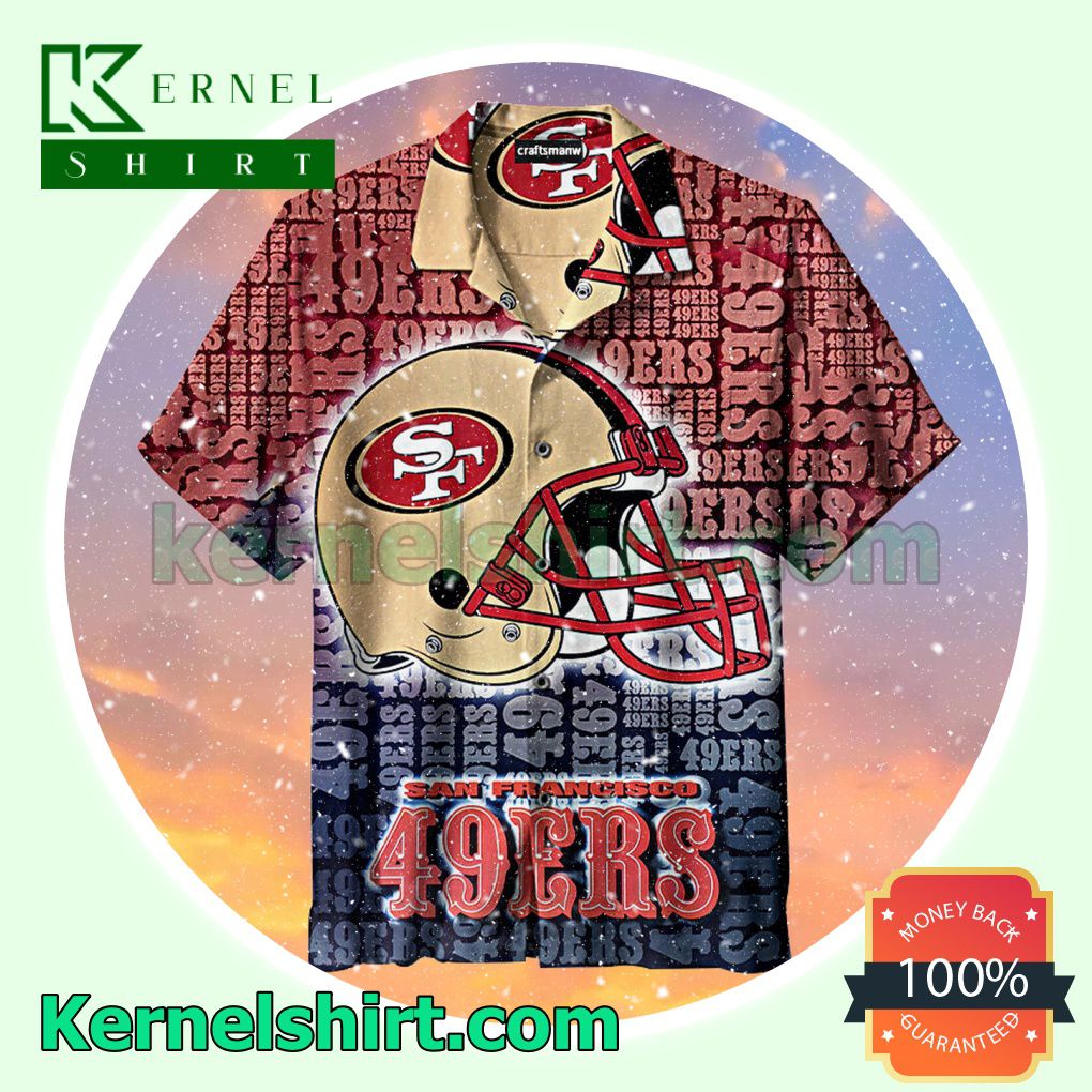 The San Francisco 49ers Big Helmet On Letters Background Beach Shirt