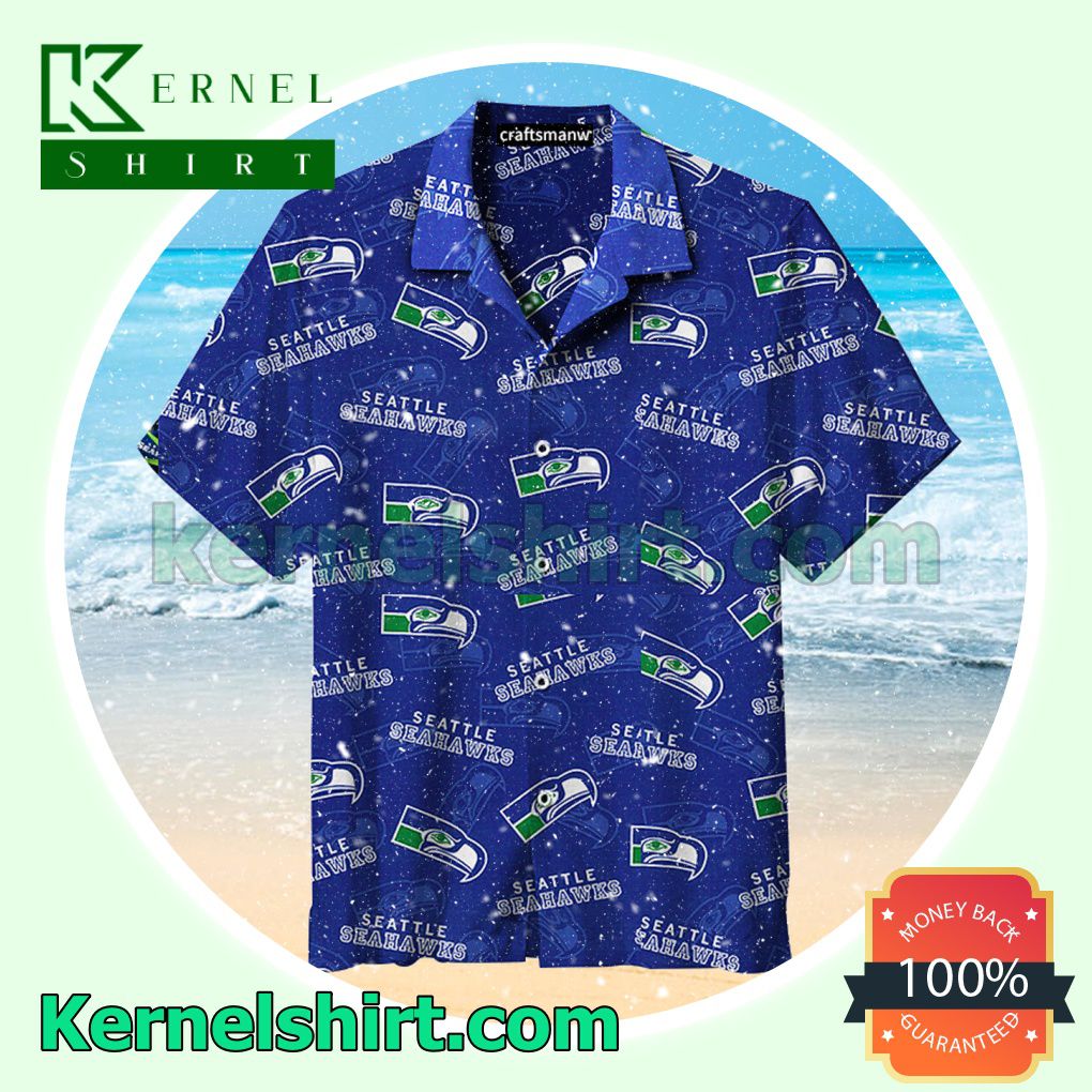 The Seattle Seahawks Logo All Over Print Blue Beach Shirt