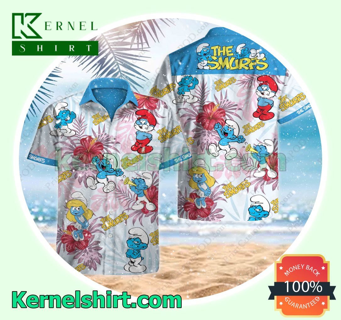 The Smurfs Red Hibiscus Palm Leaf Blue Beach Shirts