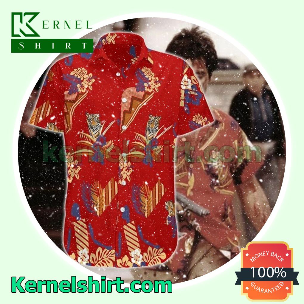 Tiger Tropical Red Beach Shirt