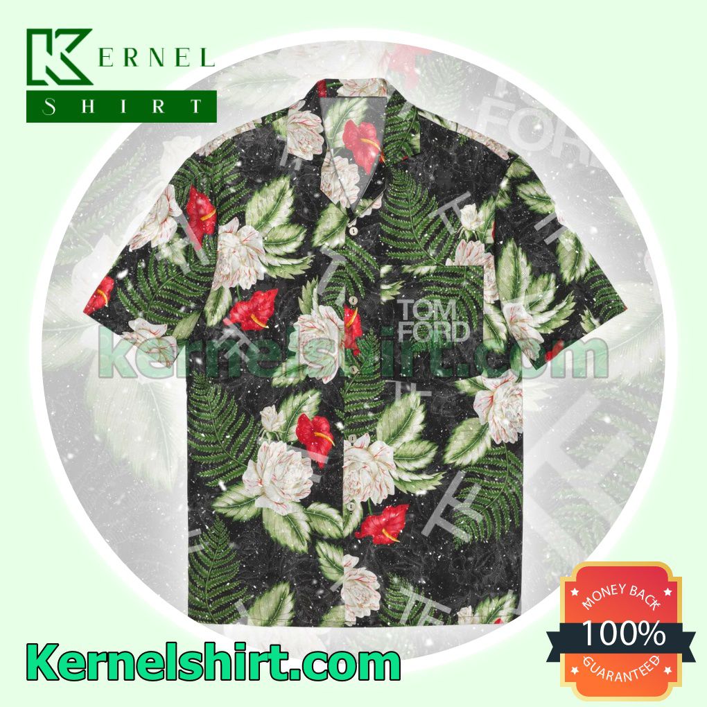 Tom Ford Flower Pattern Green Leaf Print Beach Shirt