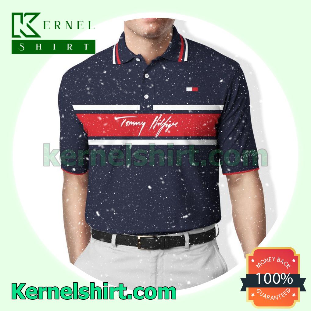Tommy Hilfiger Navy With Red And White Lines On Chest Golf Polo