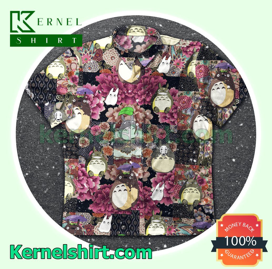 Totoro Ghibli Flower Patchwork Beach Shirts